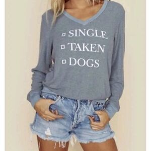 WILDFOX V-Neck Single Taken Dogs Fleece Pullover Sweatshirt S